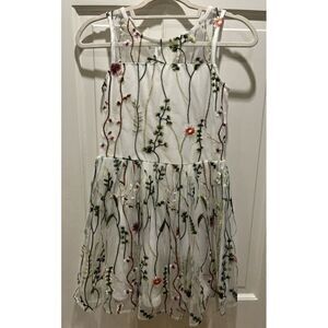 Calvin Klein Sleeveless Embroidered Mesh Overlay Girls' Dress Sz 14 in White NWT